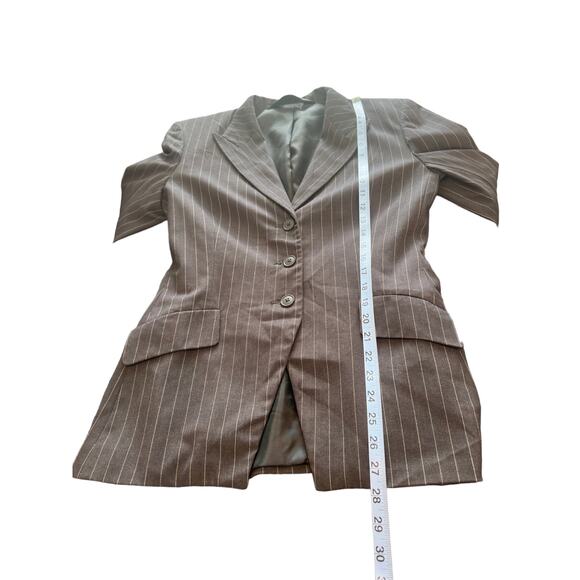 Norma Kamali Gray White Pin Striped Preppy Academia Work Career Blazer Size 10 - Picture 8 of 8